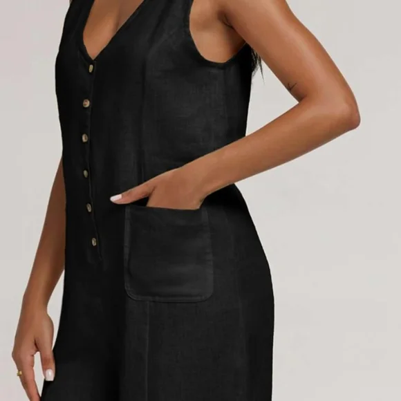 Cotton/Linen Blend Button Down Jumpsuit - Picture 7 of 8